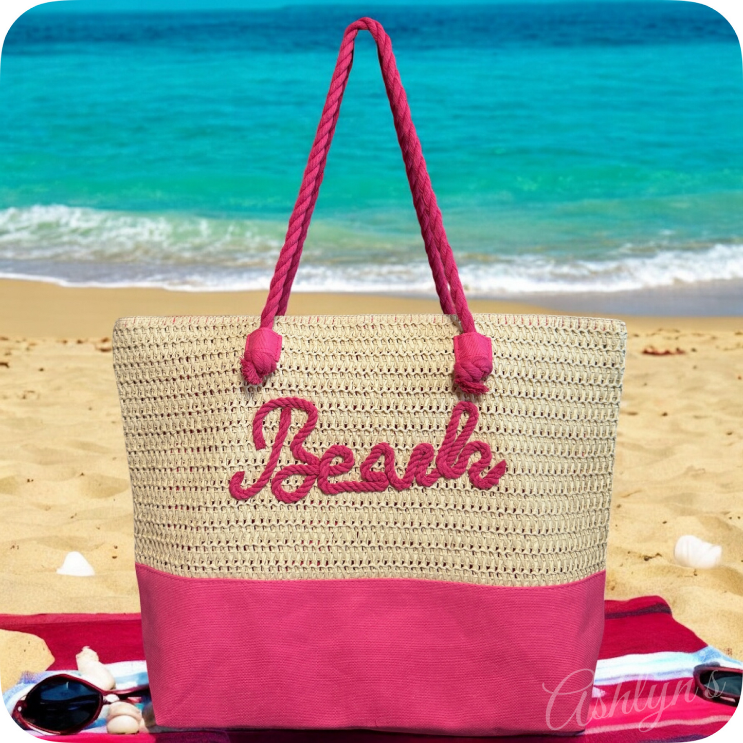 Summer Time Fun-XXL Pink Beach Verbiage Crochet Tote Bag-Purse