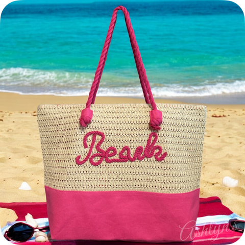 Summer Time Fun-XXL Pink Beach Verbiage Crochet Tote Bag-Purse