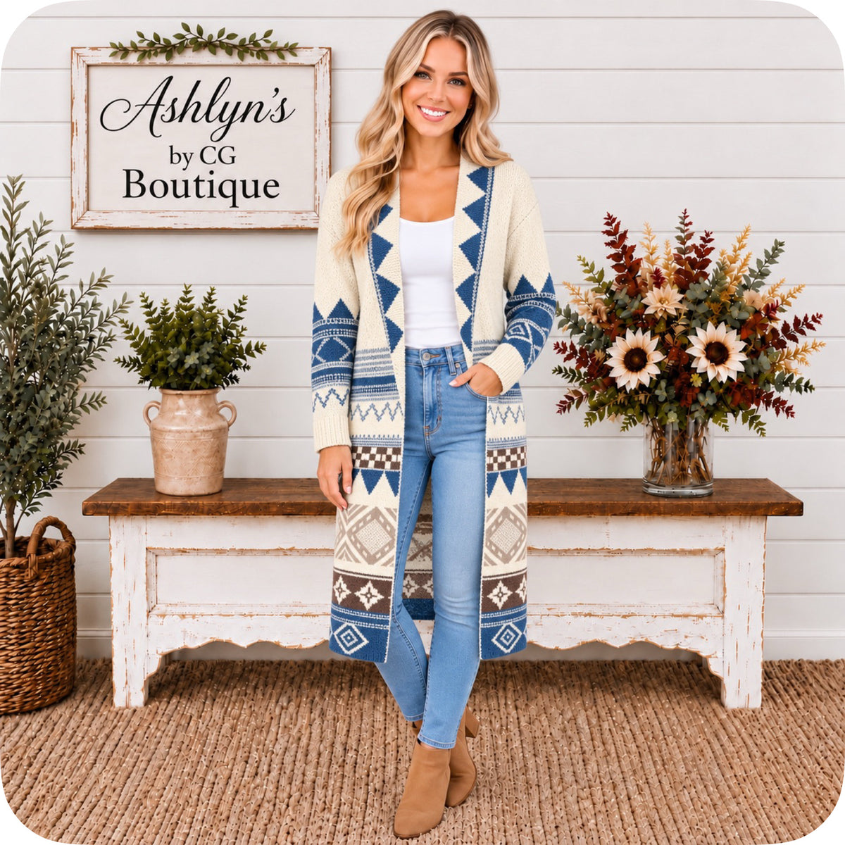 Casually Classy Southwestern Print Open Front Sweater Cardigan-Duster