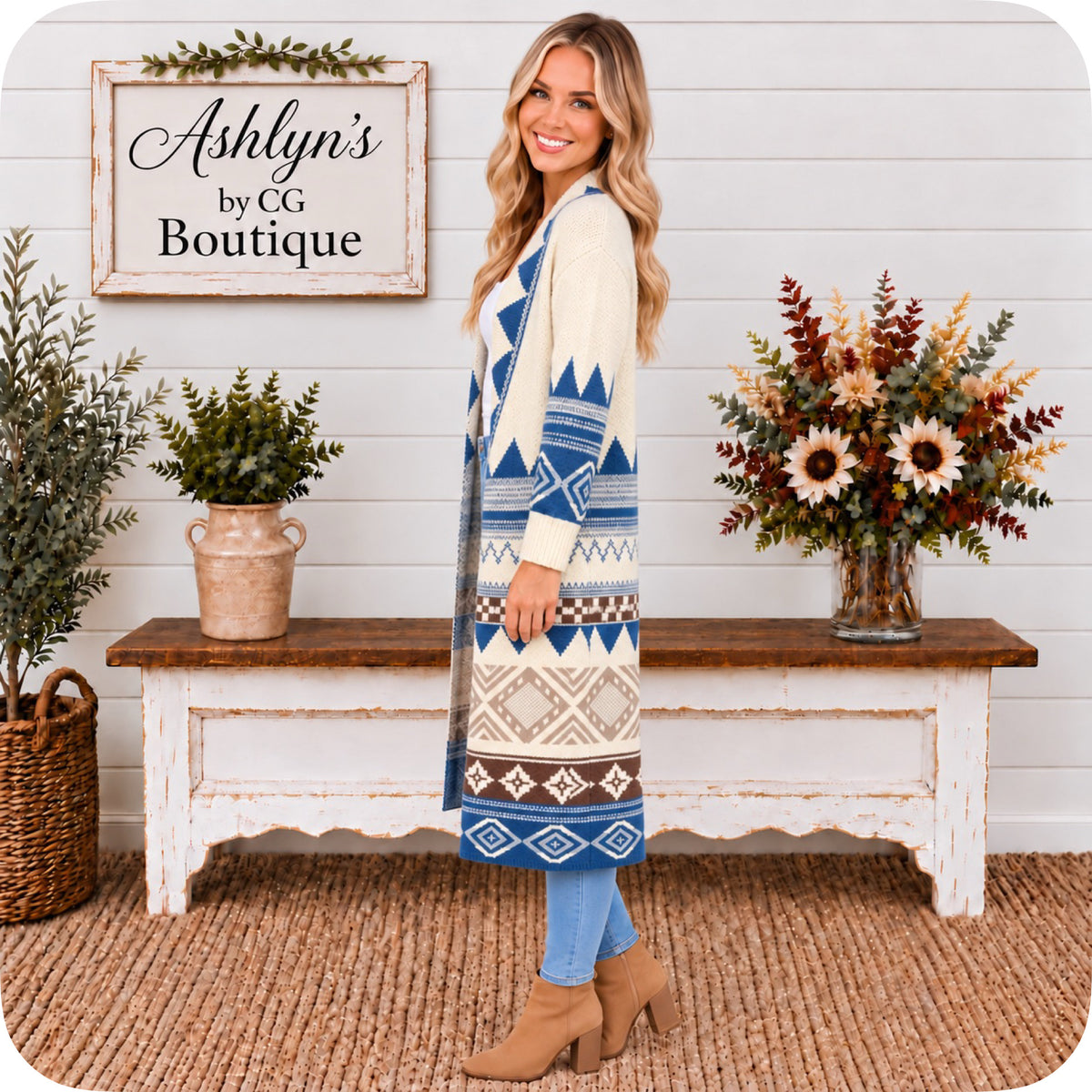 Casually Classy Southwestern Print Open Front Sweater Cardigan-Duster