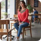 Casually Classy Animal-Serape Print V Neck Long Sleeve Coral Top