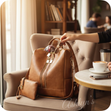 Tan Versatile Backpack with Pouch-Satchel-Purse-Shoulder Bag