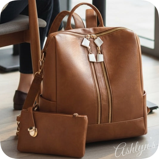 Tan Versatile Backpack with Pouch-Satchel-Purse-Shoulder Bag