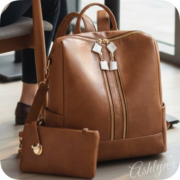 Tan Versatile Backpack with Pouch-Satchel-Purse-Shoulder Bag