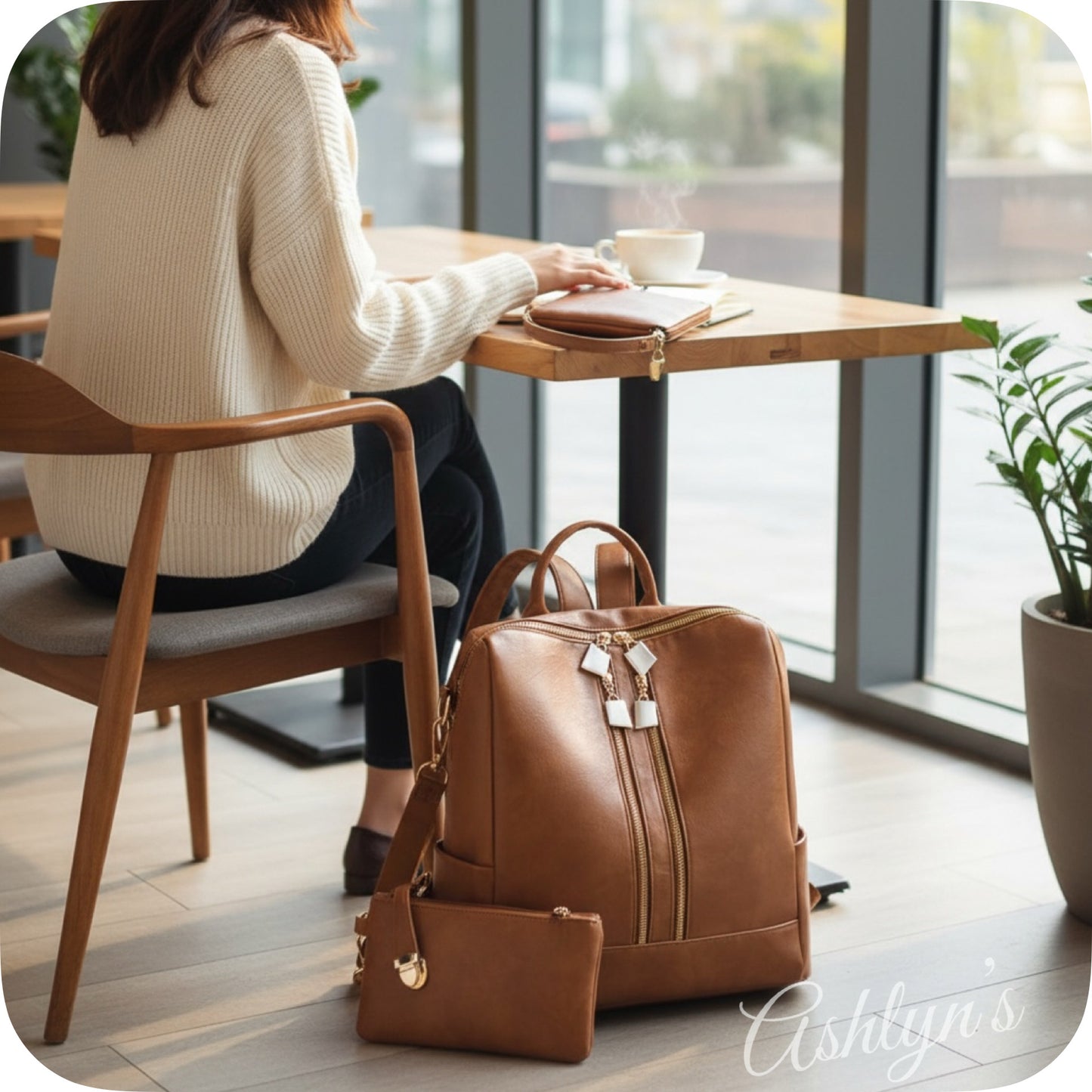 Tan Versatile Backpack with Pouch-Satchel-Purse-Shoulder Bag