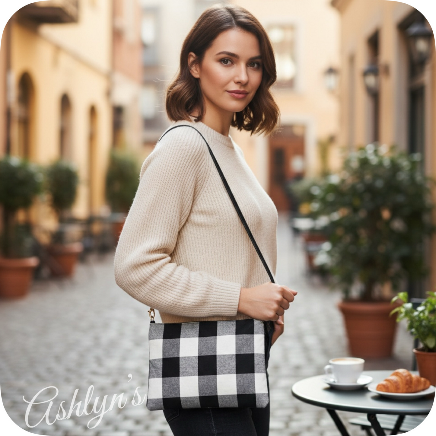 Black Buffalo Plaid Crossbody Bag-Satchel-Clutch-Purse-Checkered
