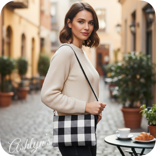 Black Buffalo Plaid Crossbody Bag-Satchel-Clutch-Purse-Checkered