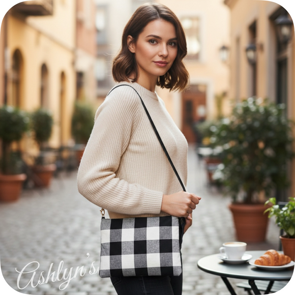 Black Buffalo Plaid Crossbody Bag-Satchel-Clutch-Purse-Checkered