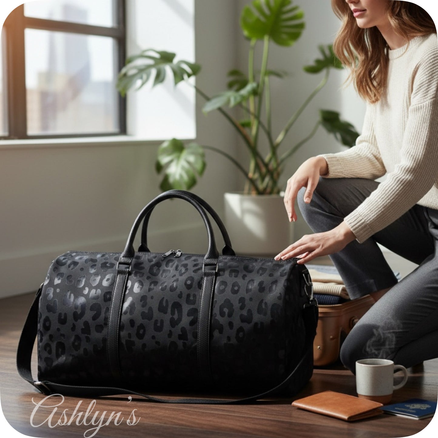Every Girls Must-XXL Faux Leather Black Animal Print Weekender-Tote-Duffel Bag-Luggage