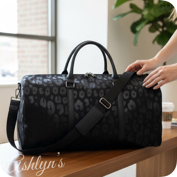 Every Girls Must-XXL Faux Leather Black Animal Print Weekender-Tote-Duffel Bag-Luggage