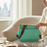 Mint Leather Cross Body Bag with Leopard Strap-Satchel-Purse