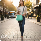 Mint Leather Cross Body Bag with Leopard Strap-Satchel-Purse
