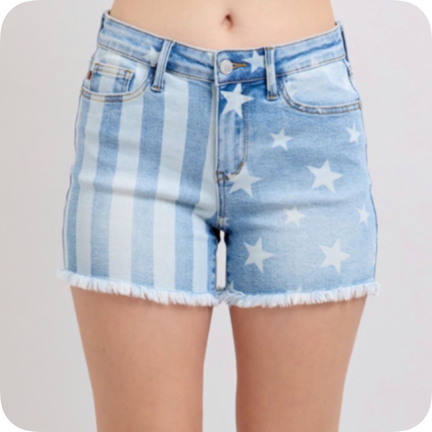 JUDY BLUE American Pride Stars and Stripes Frayed Hem Shorts