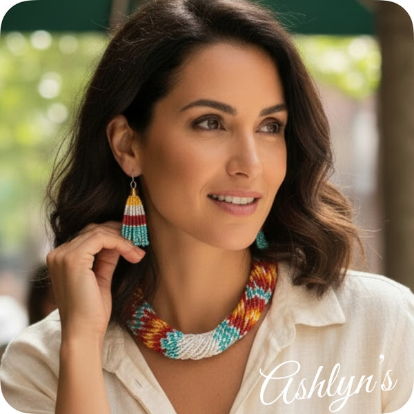 Ashlyn’s Classy Multi Strand Thick Twist Ivory Teal Necklace Set