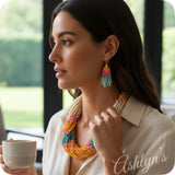 Ashlyn’s Classy Multi Strand Thick Twist Mustard Teal Necklace Set