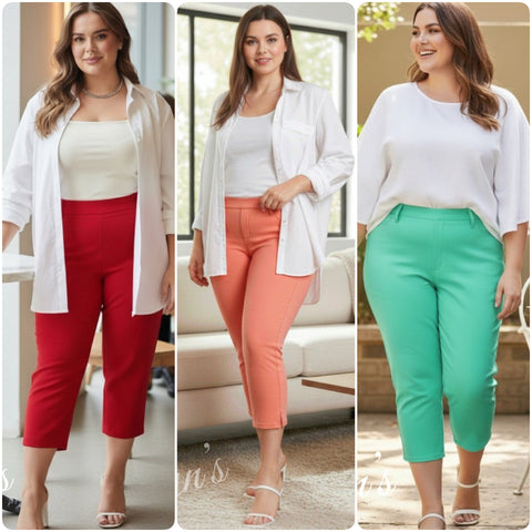 Hello Beautiful~PLUS SIZE Hyperstretch Pop of Color Capris