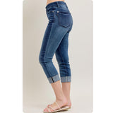 Judy Blue Dark Wash Cuffed Capris-Summer Comfort