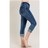 Judy Blue Dark Wash Cuffed Capris-Summer Comfort