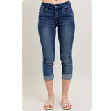 Judy Blue Dark Wash Cuffed Capris-Summer Comfort