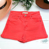 Risen PLUS SIZE High Rise Cuffed Neon Coral Shorts-Summer Comfort