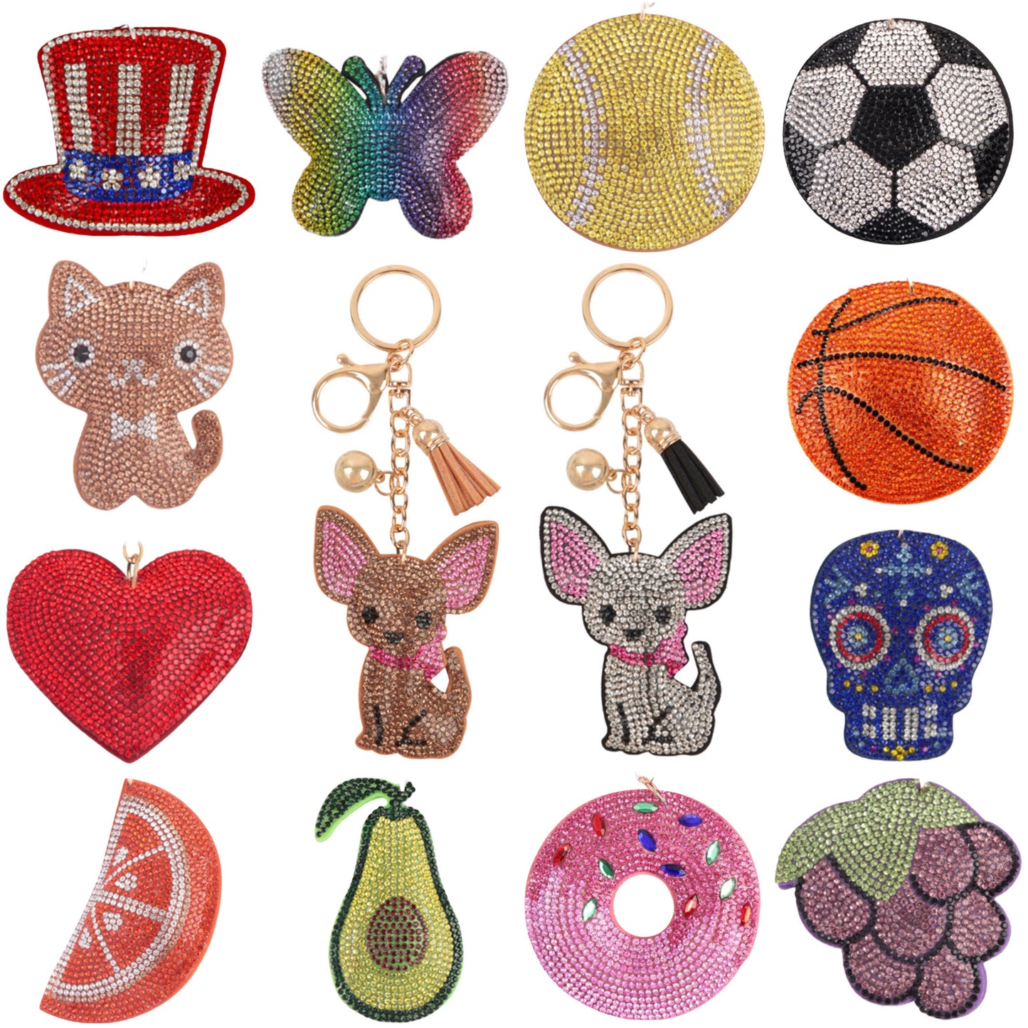 Adorable Puffy Rhinestone Keychain-Purse Charm-Backpack Charm