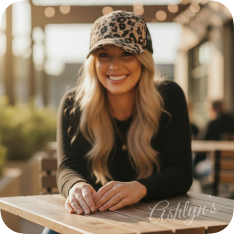 Crazy Cute Leopard PonyTail Back Tan Black Ball Cap