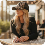 Crazy Cute Leopard PonyTail Back Tan Black Ball Cap