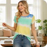 Ashlyn’s Vibrant Aqua Yellow Tie Dye Tunic Top