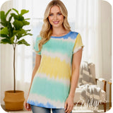 Ashlyn’s Vibrant Aqua Yellow Tie Dye Tunic Top