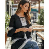 Darling Black Boho Top with Lace Detail