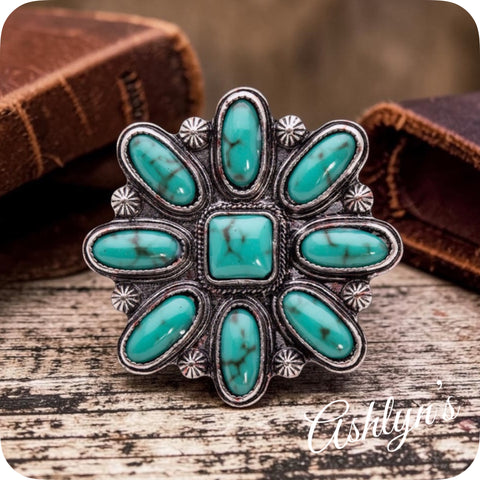 Iconic Turquoise Stone Flower Ring-Western-Jewelry