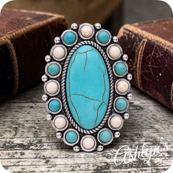 Oval Iconic Turquoise, White Stone Ring