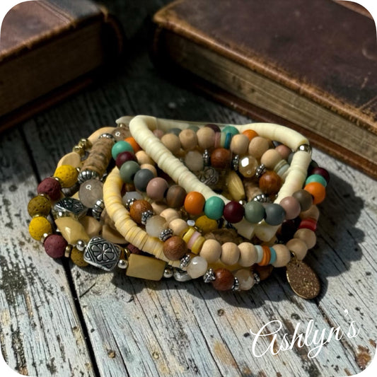 Versatile Bead and Stone Stackable Bracelet Set-Cream