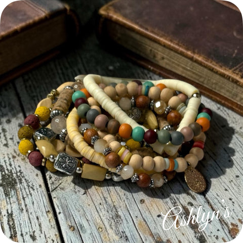 Versatile Bead and Stone Stackable Bracelet Set-Cream