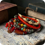 Versatile Bead and Stone Stackable Bracelet Set-Burnt Red