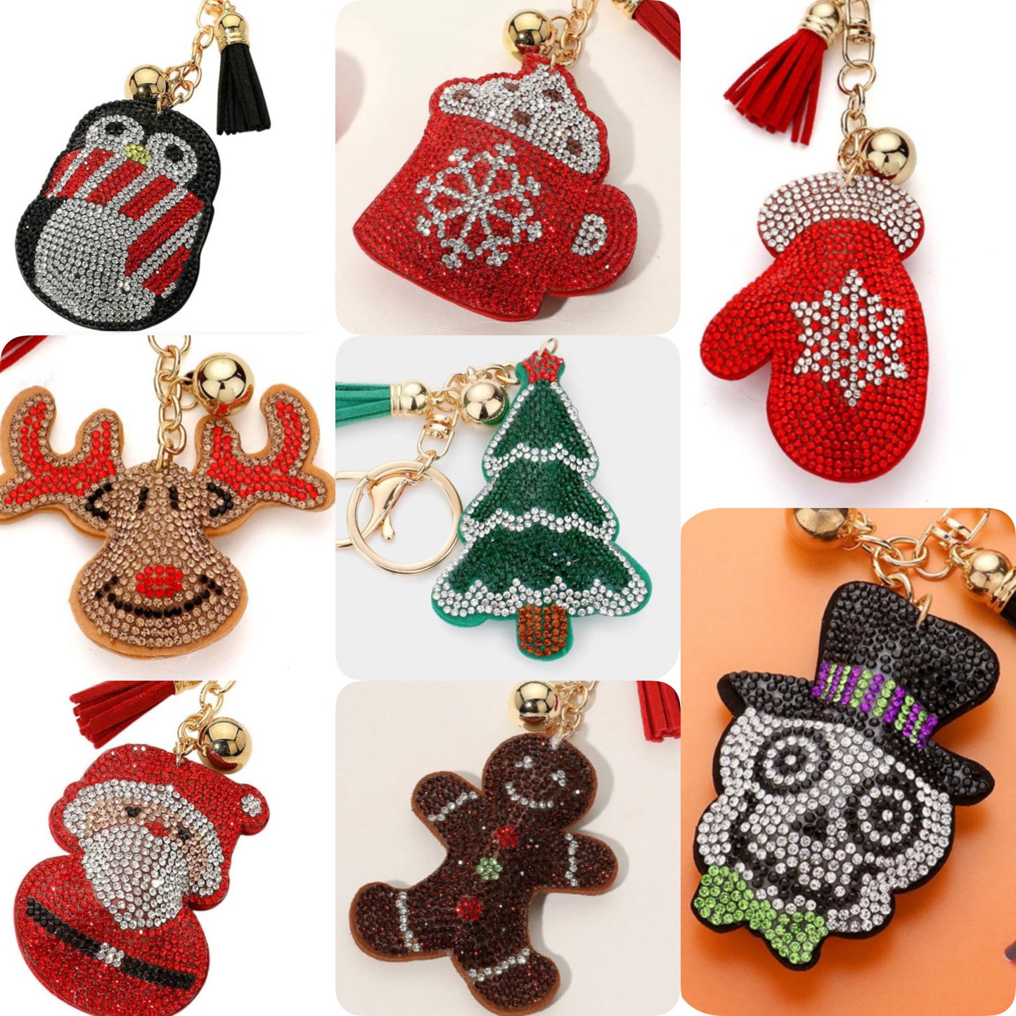 Adorable Puffy Rhinestone Keychain-Purse Charm-Backpack Charm