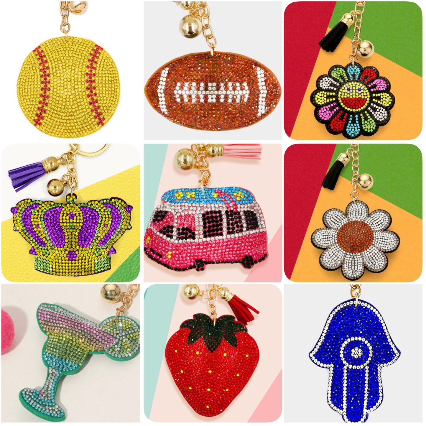 Adorable Puffy Rhinestone Keychain-Purse Charm-Backpack Charm