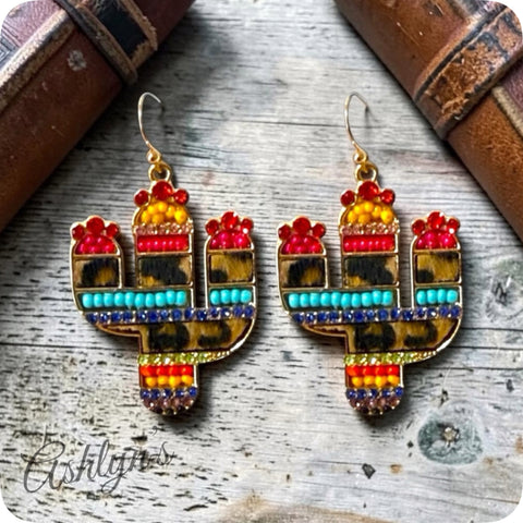 Stunning Rhinestone and Seed Bead Serape and Leopard Earrings
