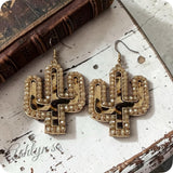 Adorable Leather Leopard Cactus with Crystal Trim Earrings