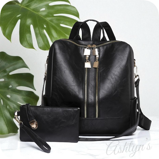 Black Versatile Backpack with Pouch-Satchel-Purse-Shoulder Bag