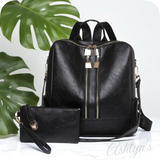 Black Versatile Backpack with Pouch-Satchel-Purse-Shoulder Bag