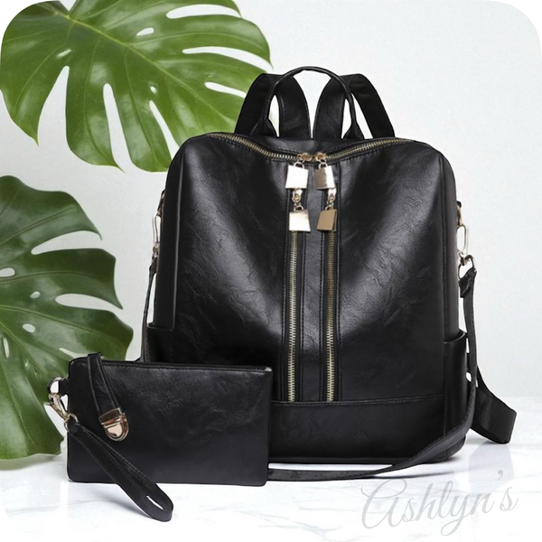 Black Versatile Backpack with Pouch-Satchel-Purse-Shoulder Bag