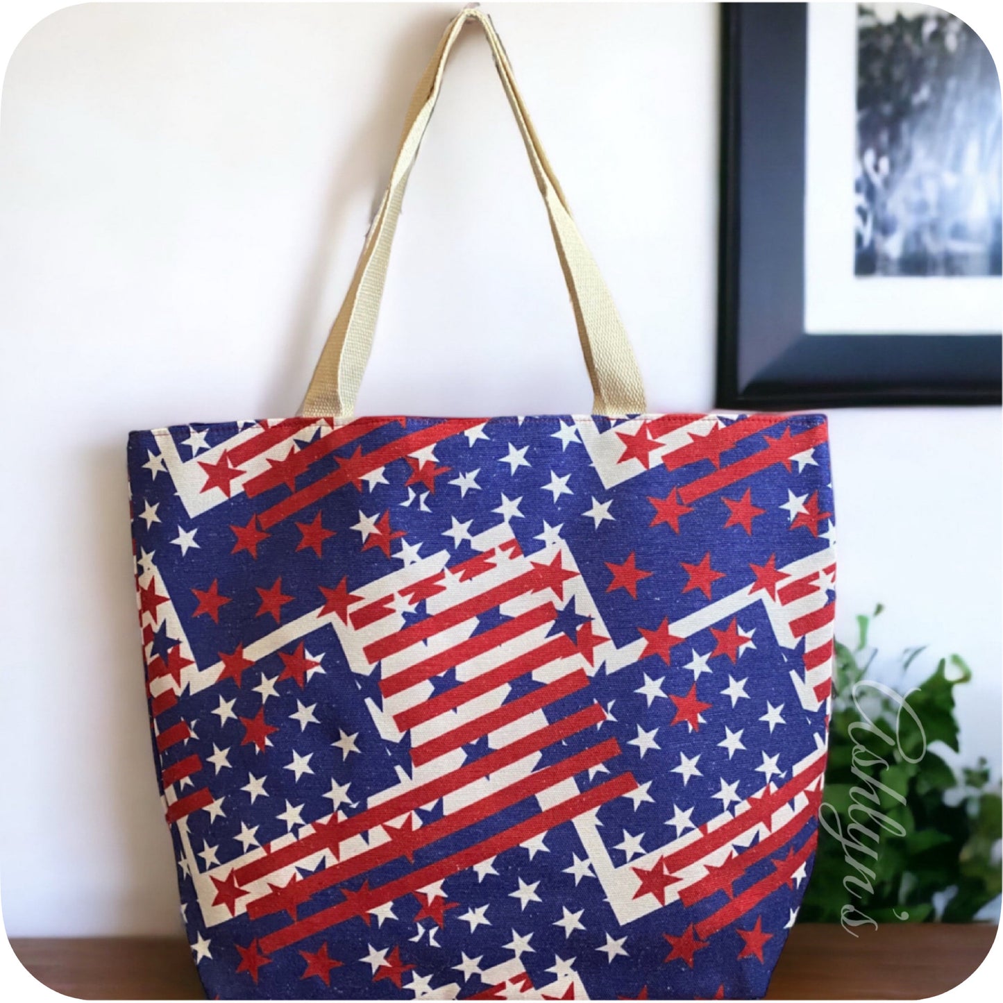 Ashlyn’s Beach Day to Any Day XL American Flag Tote Bag-Purse