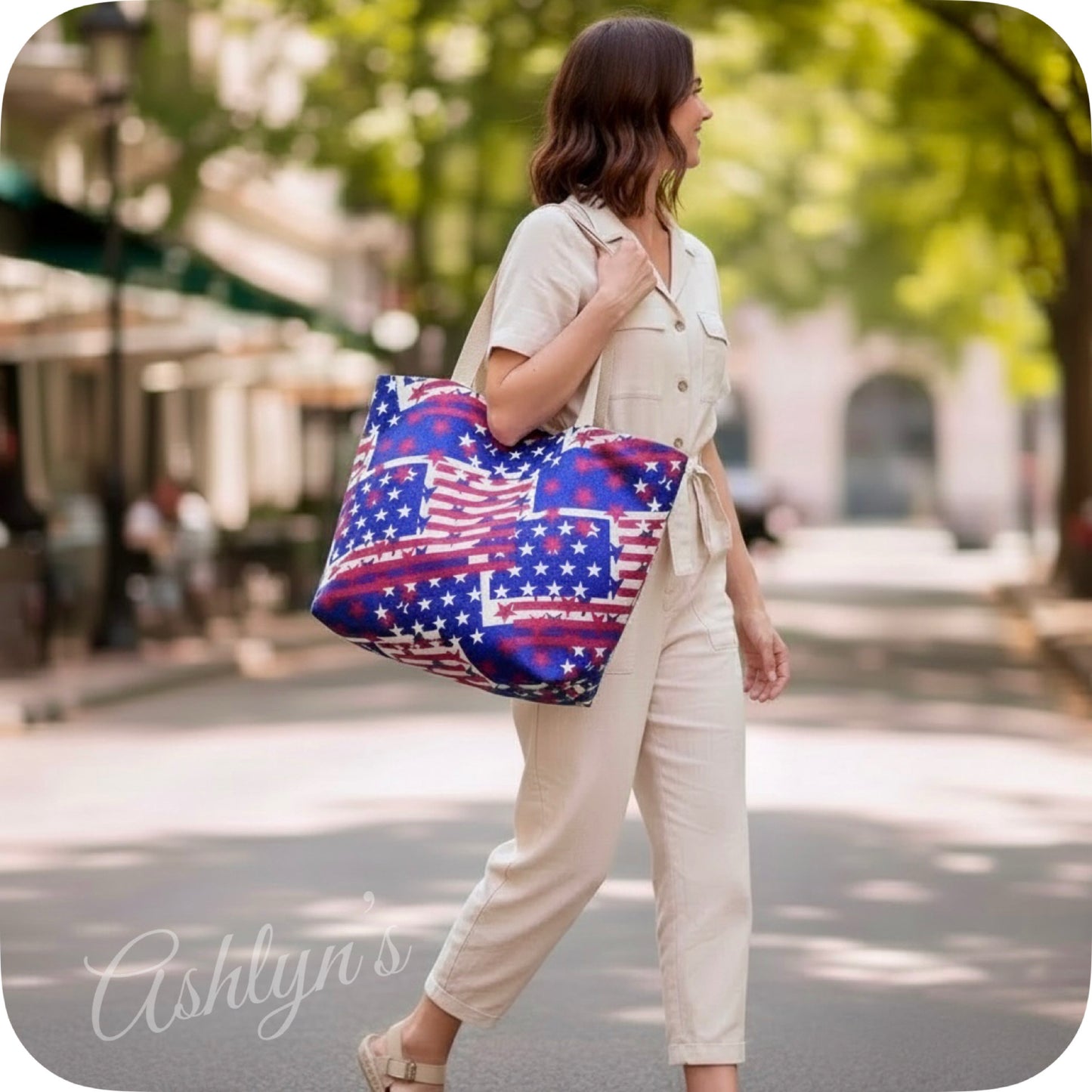 Ashlyn’s Beach Day to Any Day XL American Flag Tote Bag-Purse
