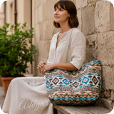 Ashlyn’s Beach Day to Any Day Beige Teal Geo Aztec and Leopard Tote Bag-Tribal-Purse