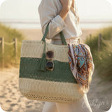 Ashlyn’s XL Two Toned Olive Woven Straw Tote Bag-Purse