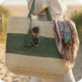 Ashlyn’s XL Two Toned Olive Woven Straw Tote Bag-Purse