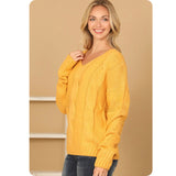 Ashlyn’s V Neck Mustard Cable Knit Sweater