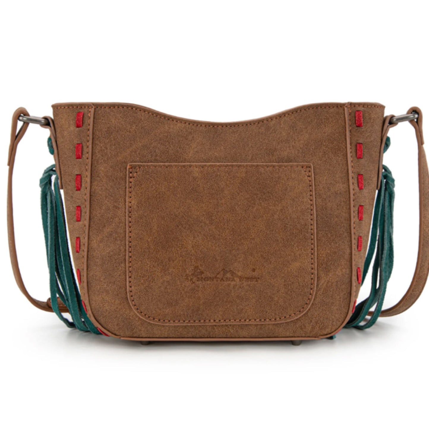 Montana West Embroidered Appliqué Saddle Stitch Detail Brown Crossbody Bag