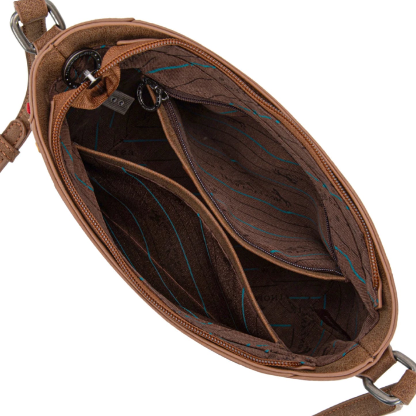 Montana West Embroidered Appliqué Saddle Stitch Detail Brown Crossbody Bag